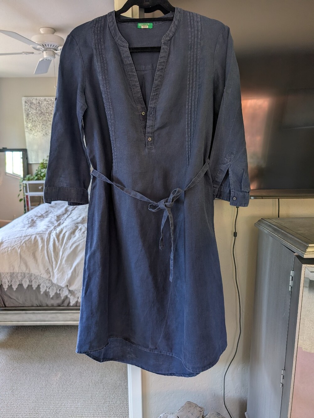 United Colors Of Benetton Navy Blue Linen Midi Dress